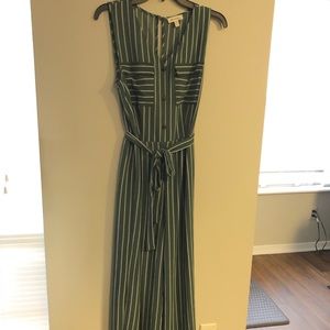 Wide leg green stripe jumpsuit